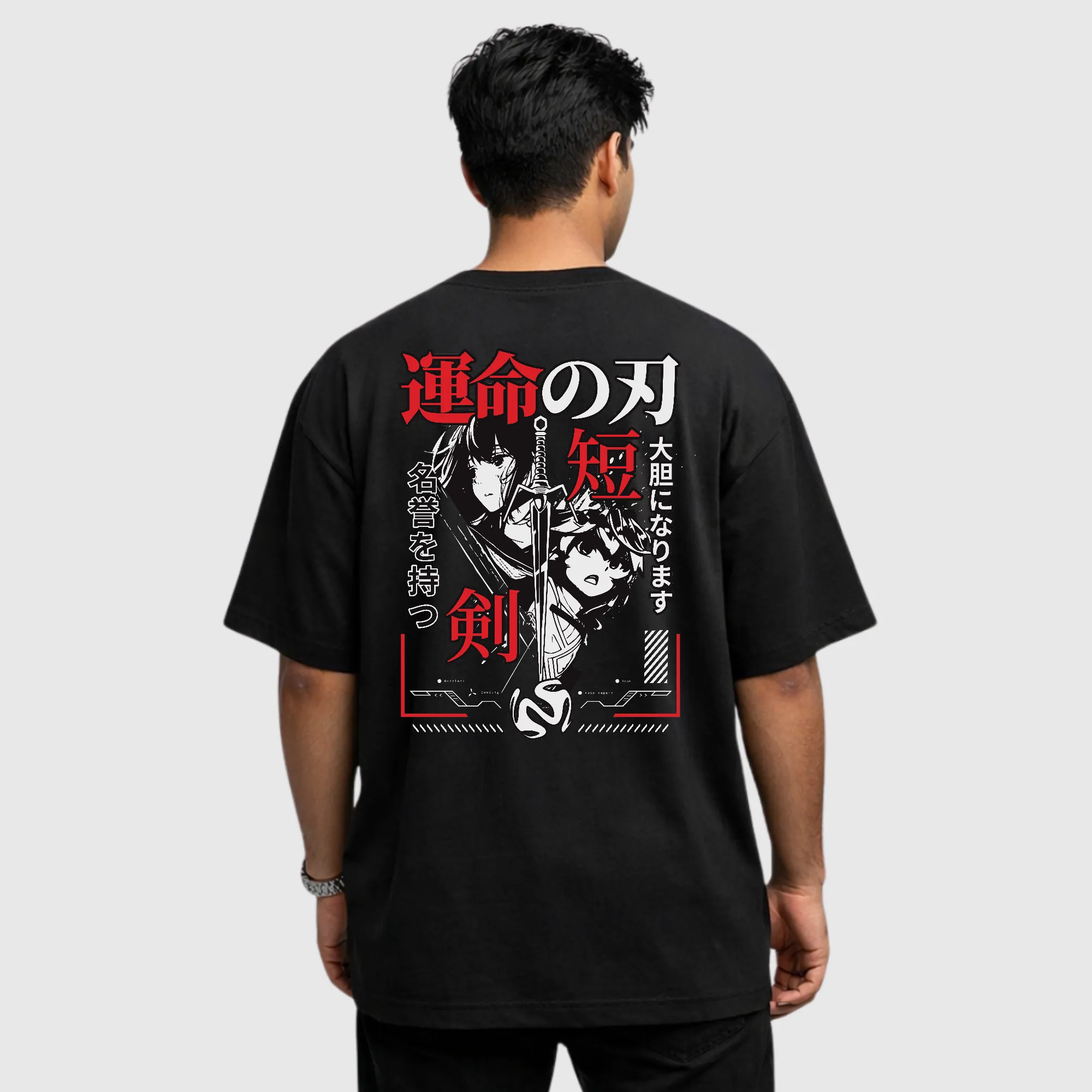 Samurai Anime Graphic Oversized Drop Shoulder T-Shirt - Image 5
